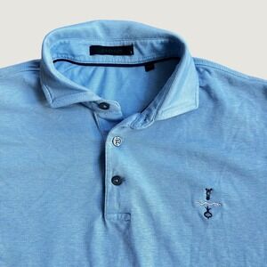 Greyson Mens Blue Short Sleeve Golf Polo Shirt Wolf Logo Size L